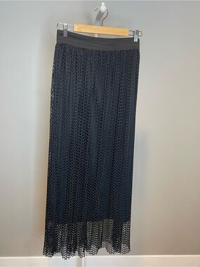 Catch My I Black Mesh Crochet Maxi Skirt Vacation Resort-wear - Large